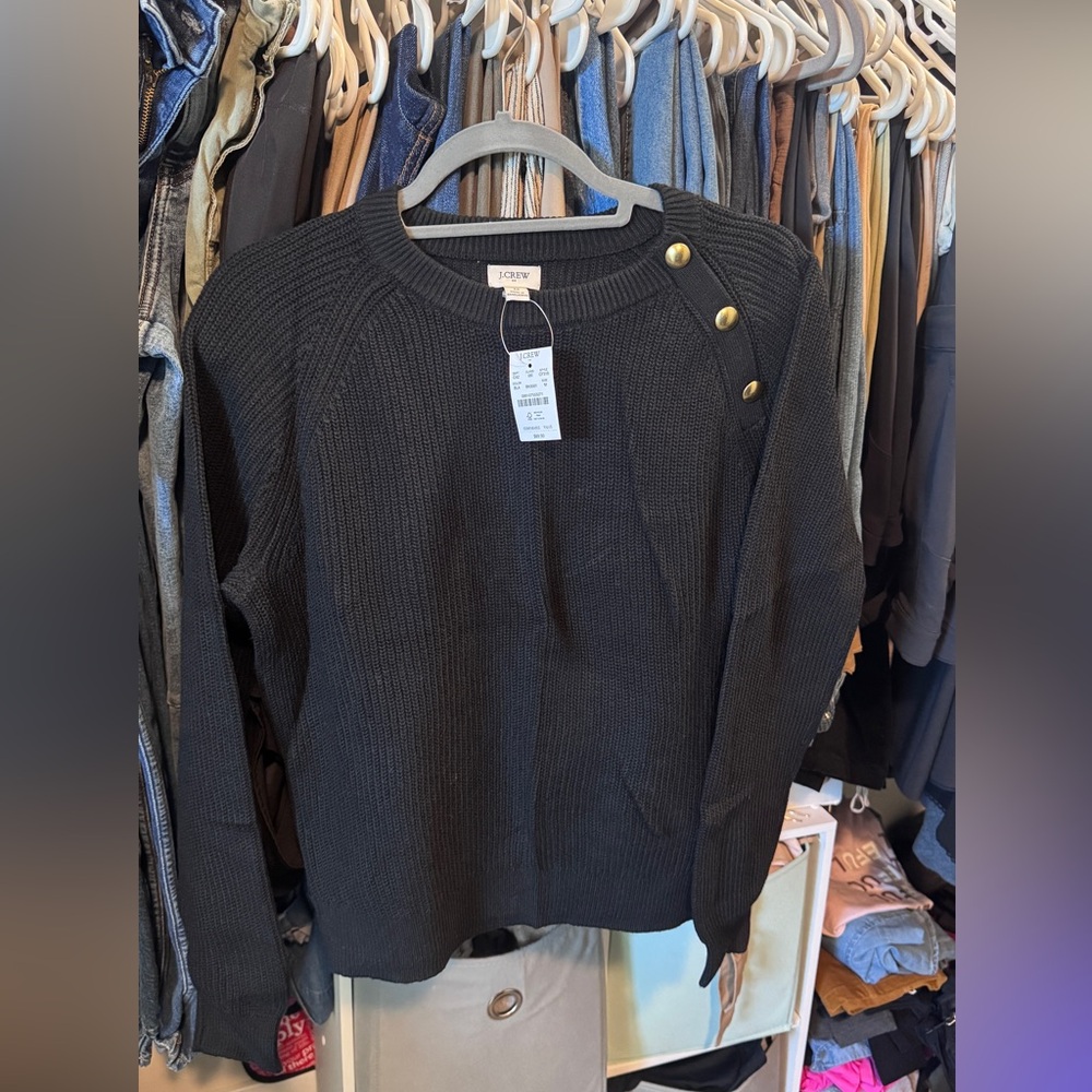 J.Crew Factory Black Sweater with Gold Button Accents